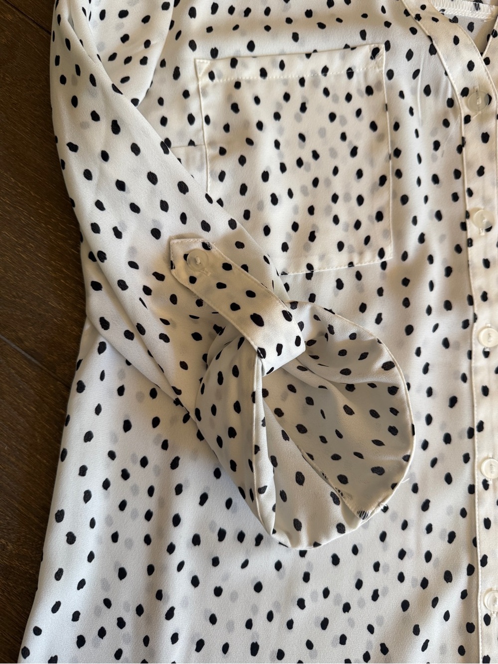 White Polka Dot Button-Down Shirt - Classic Collared Blouse - Picture 4 of 4